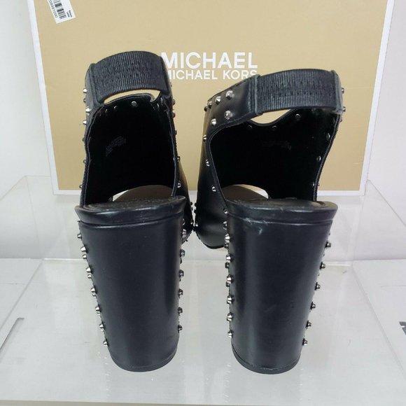 Michael Kors Womens Black Leather Astor Stud Heels - Picture 3 of 9